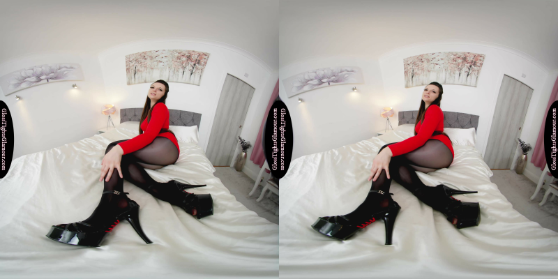 Ivy Rain In Red Dress With Black Glossy Legwear - Image 3