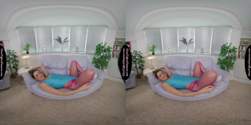 Miss V Blue Leotard With Pink Glossy Legwear - Image 2