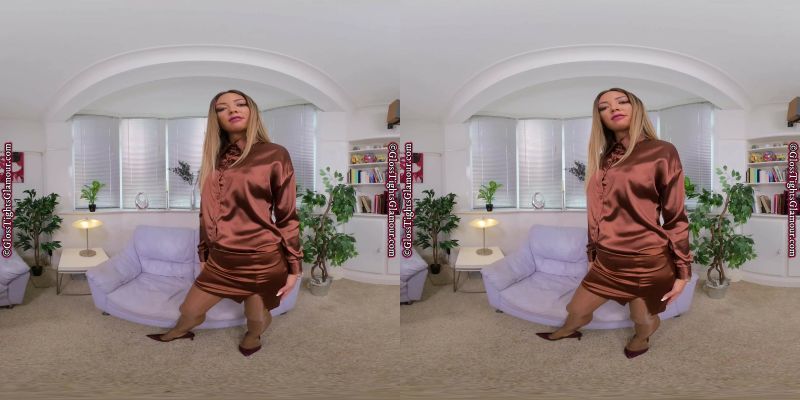 Natalia Forrest Brown Secretary Outfit With Tan Glossy Legwear JOI - Image 1